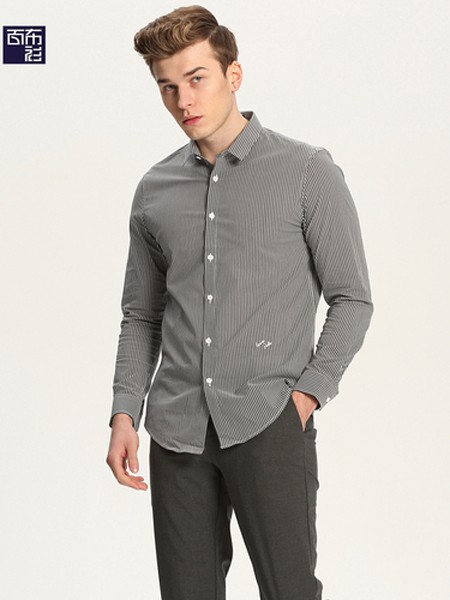 百布衫男装2021秋冬季灰色纯色衬衫