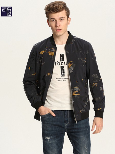 百布衫男装2021秋冬季黑色印花外套