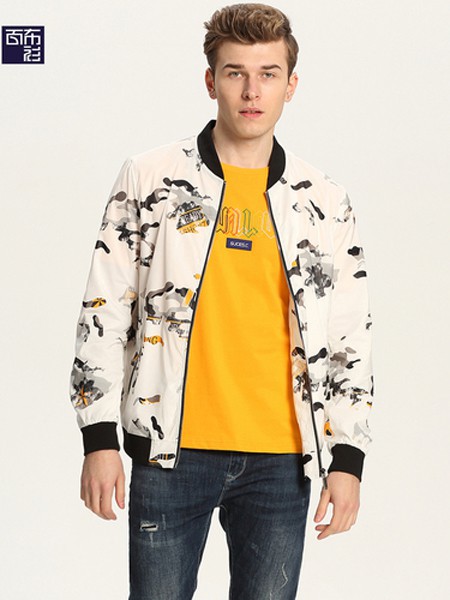 百布衫男装2021秋冬季白色印花外套