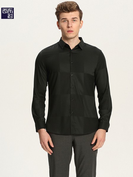 百布衫男装2021秋冬季黑色纯色衬衫