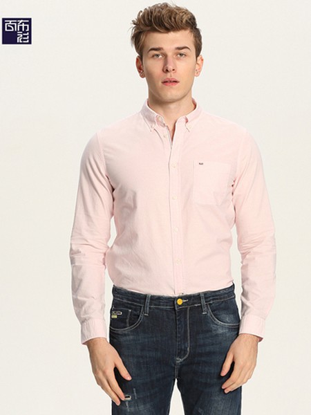 百布衫男装2021秋冬季粉色纯色衬衫