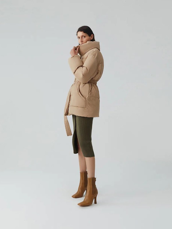 Re女装2021秋冬季卡其色高领羽绒服
