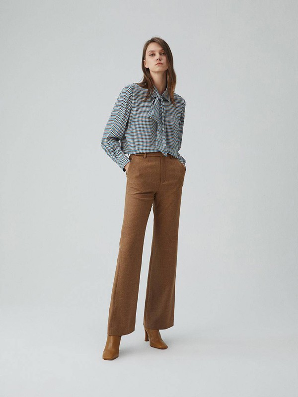 Re女装2021秋冬季灰色格子雪纺衫