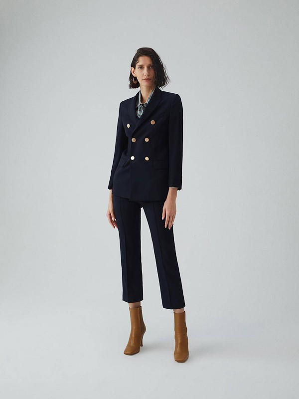 Re女装2021秋冬季藏蓝色纯色西装