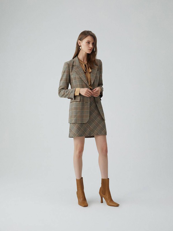 Re女装2021秋冬季灰色格子套装