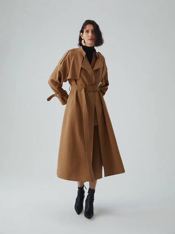 Re女装2021秋冬季棕色长款大衣