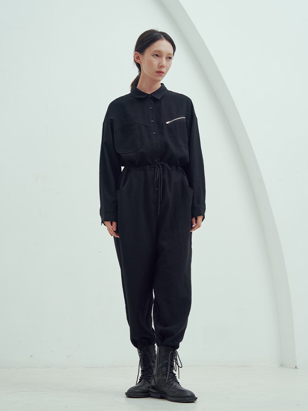 马可未女装2021秋冬季黑色纯色连体裤