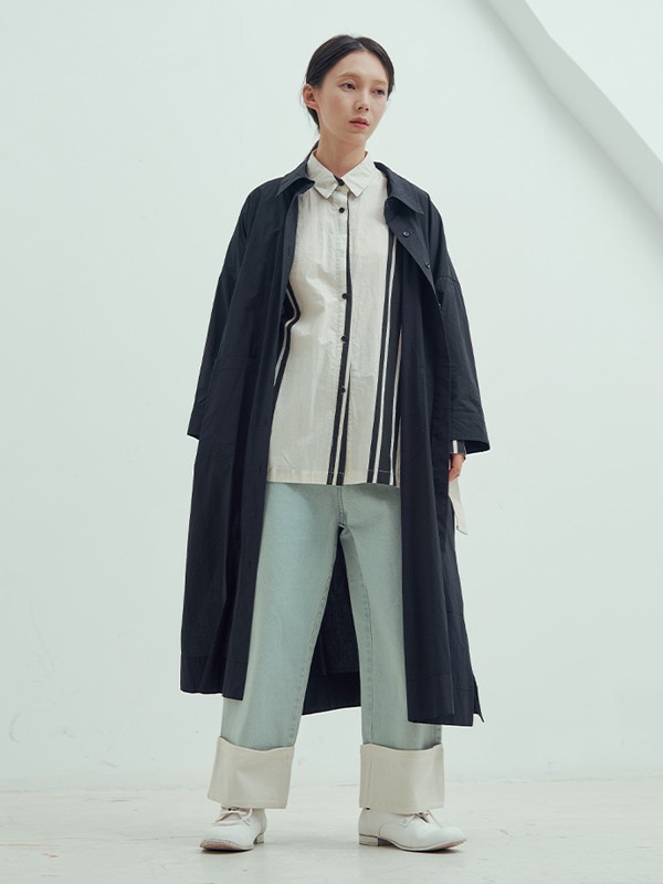 马可未女装2021秋冬季黑色纯色大衣