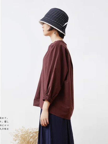 Mooost女装2022春夏季咖啡色纯色T恤