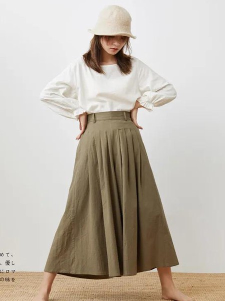 Mooost女装2022春夏季军绿色纯色长裙