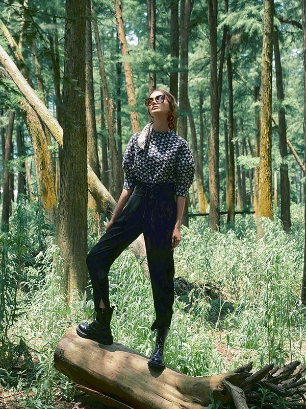 拉素女装2021春夏季黑色纯色工装裤