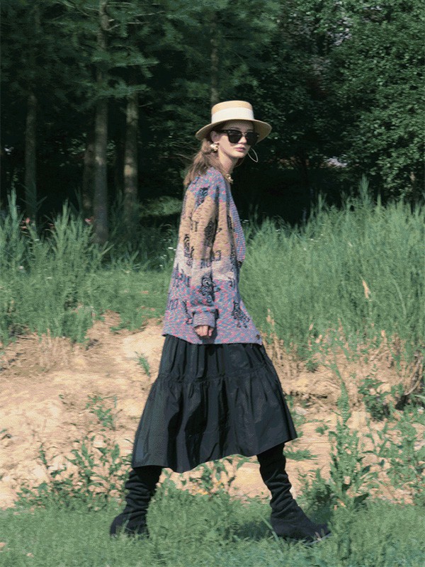 拉素2021秋冬季黑色纯色长裙