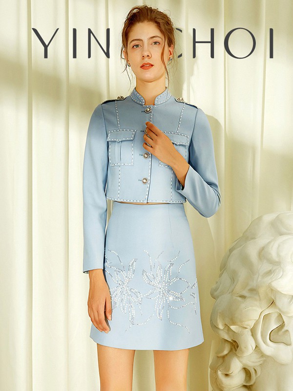 千颖2021秋冬季蓝色纯色连衣裙