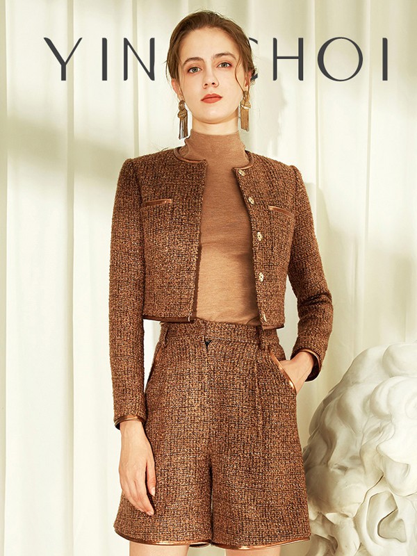 千颖2021秋冬季棕色格子套装