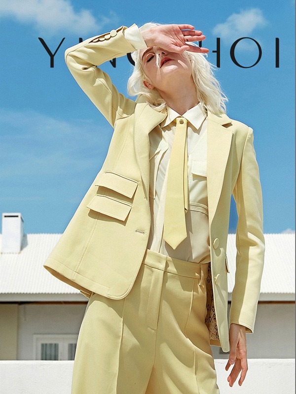 千颖2021秋冬季黄色纯色西装