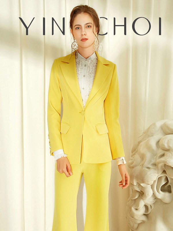 千颖2021秋冬季黄色纯色阔腿裤