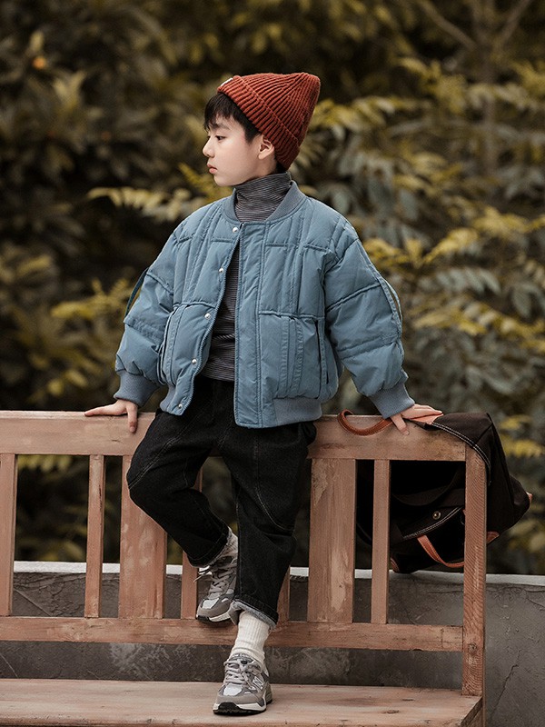 古力家2021秋冬季蓝色纯色棉服