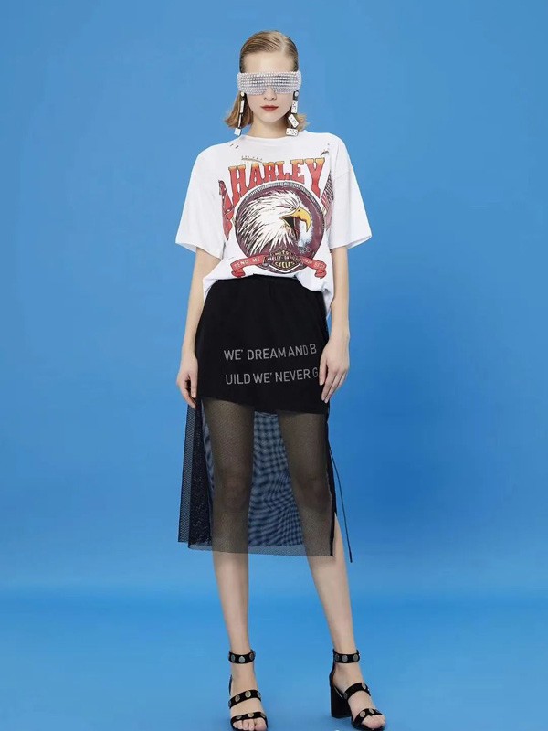 朗美睿女装2022春夏季白色印花T恤