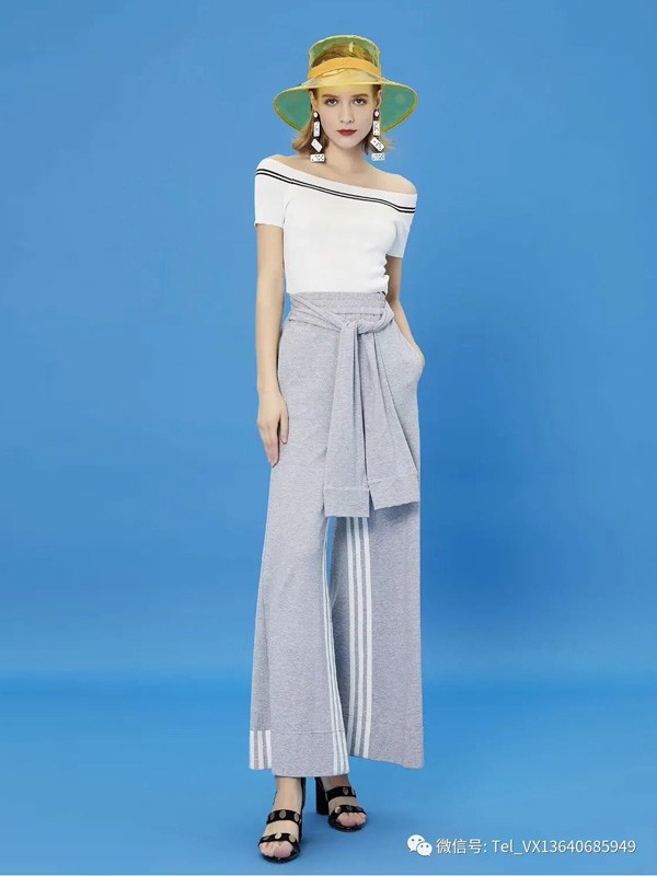 朗美睿女装2022春夏季灰色蝴蝶结阔腿裤