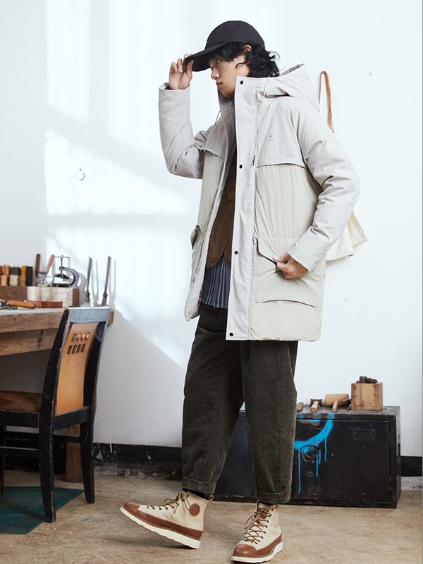 甲子三组男装2021秋冬季白色高领派克服