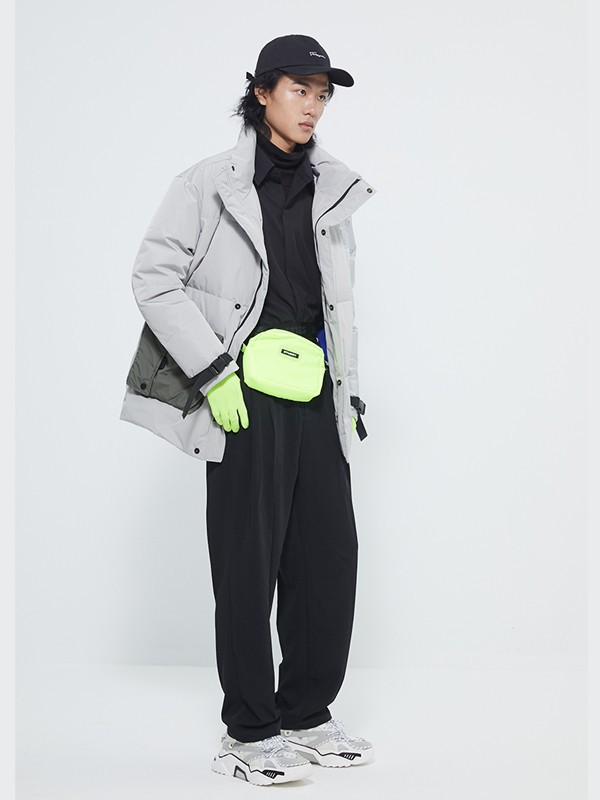 甲子三组男装2021秋冬季灰色纯色羽绒服