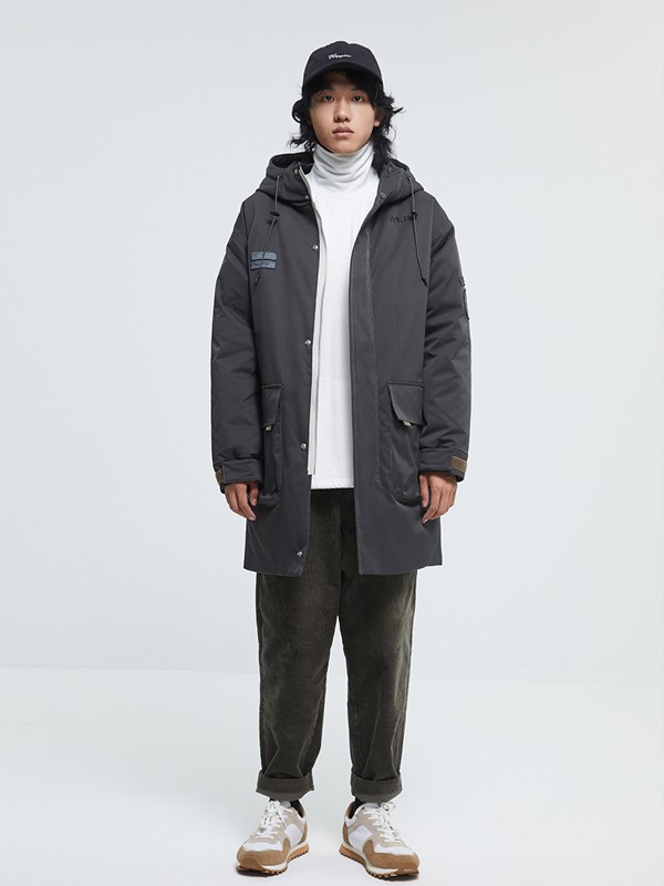 甲子三组男装2021秋冬季灰色连帽外套