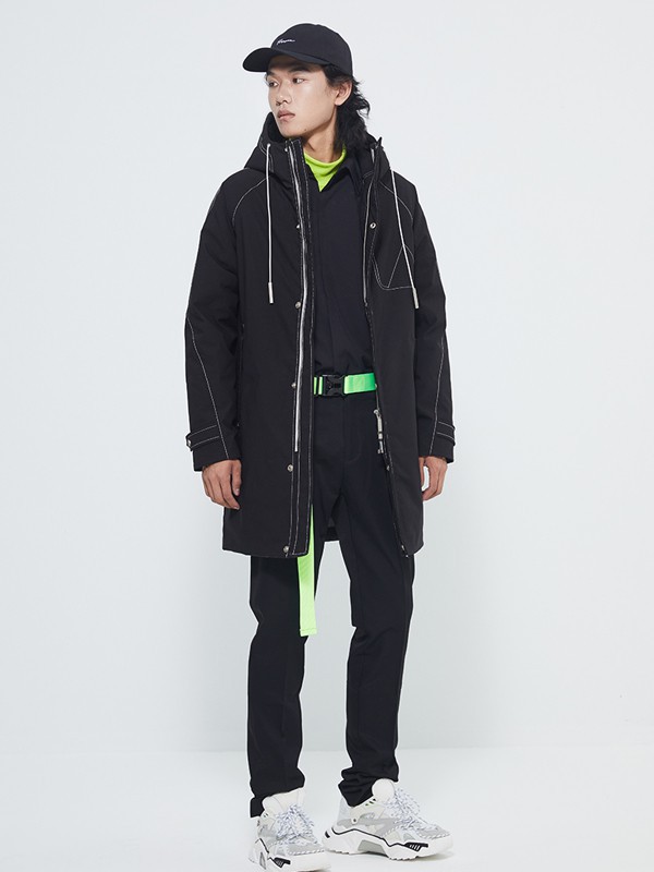甲子三组男装2021秋冬季黑色连帽棉服