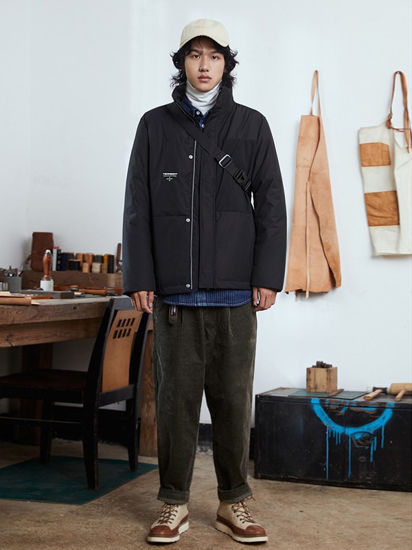 甲子三组男装2021秋冬季黑色纯色外套