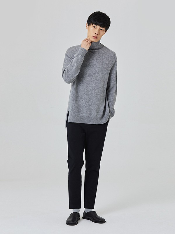 觉同2021秋冬季灰色高领针织衫