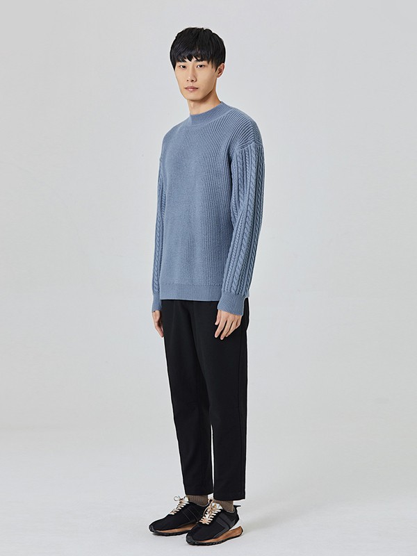 觉同2021秋冬季蓝色纯色毛衣