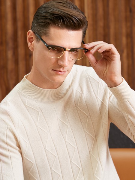 时代森迪男装2021秋冬季米色纯色毛衣