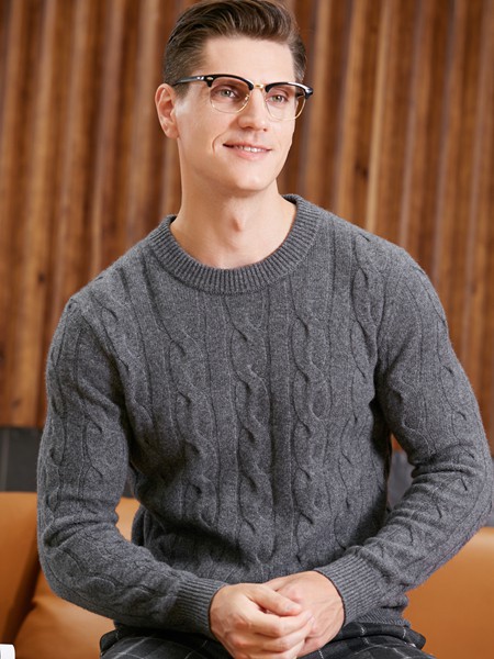 时代森迪男装2021秋冬季灰色纯色毛衣