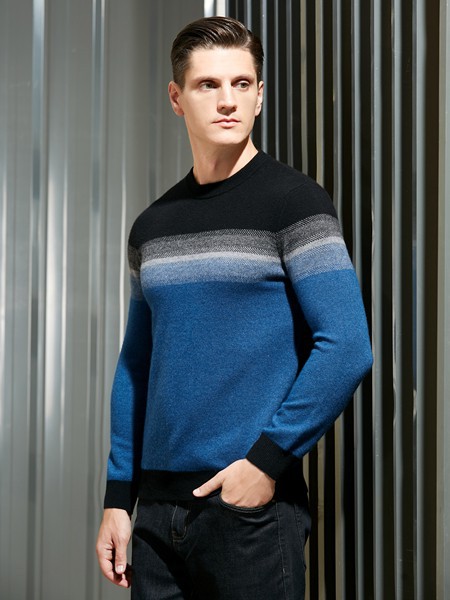 时代森迪男装2021秋冬季拼色印花针织衫