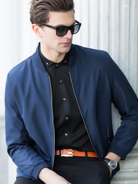 时代森迪男装2021秋冬季藏蓝色纯色外套