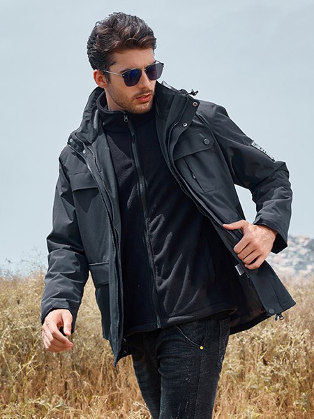 时代森迪男装2021秋冬季黑色纯色皮衣