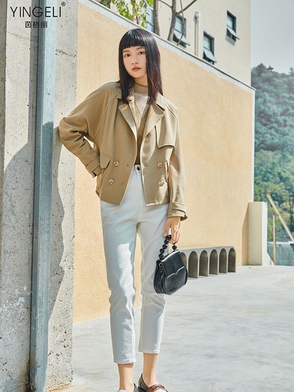 茵格丽2022春夏季白色纯色九分裤