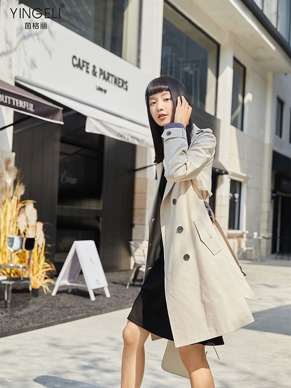 茵格丽2022春夏季米色纯色风衣