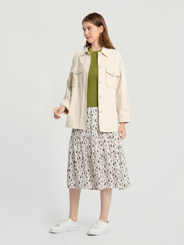 O.C.E.休闲装2022春夏季白色印花半身裙