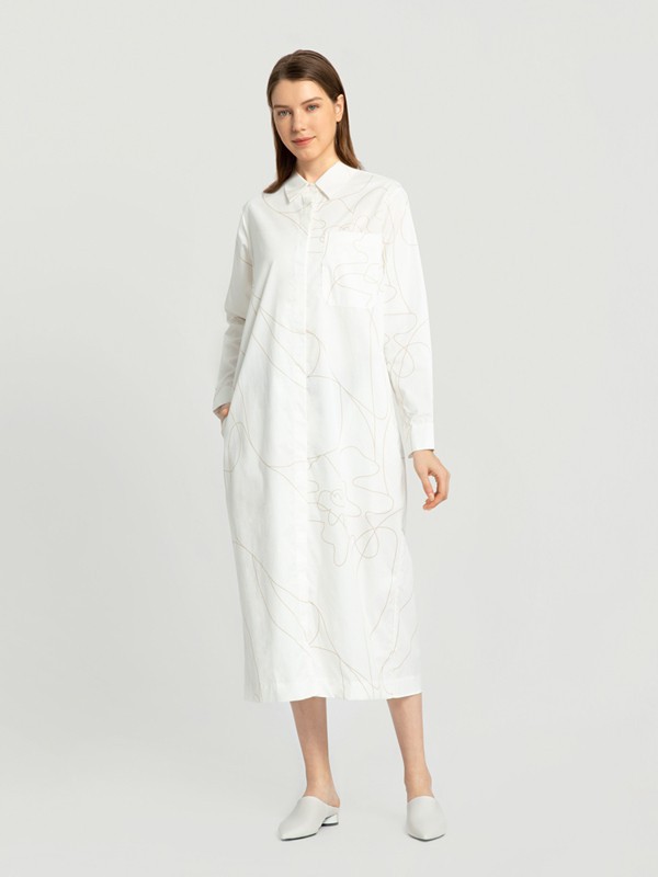 O.C.E.休闲装2022春夏季白色宽松连衣裙