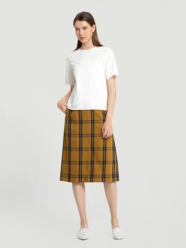O.C.E.休闲装2022春夏季黄色格子半身裙
