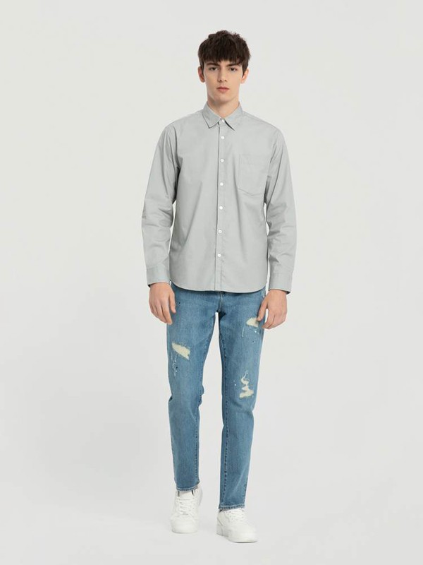 O.C.E.休闲装2022春夏季灰色纯色衬衫