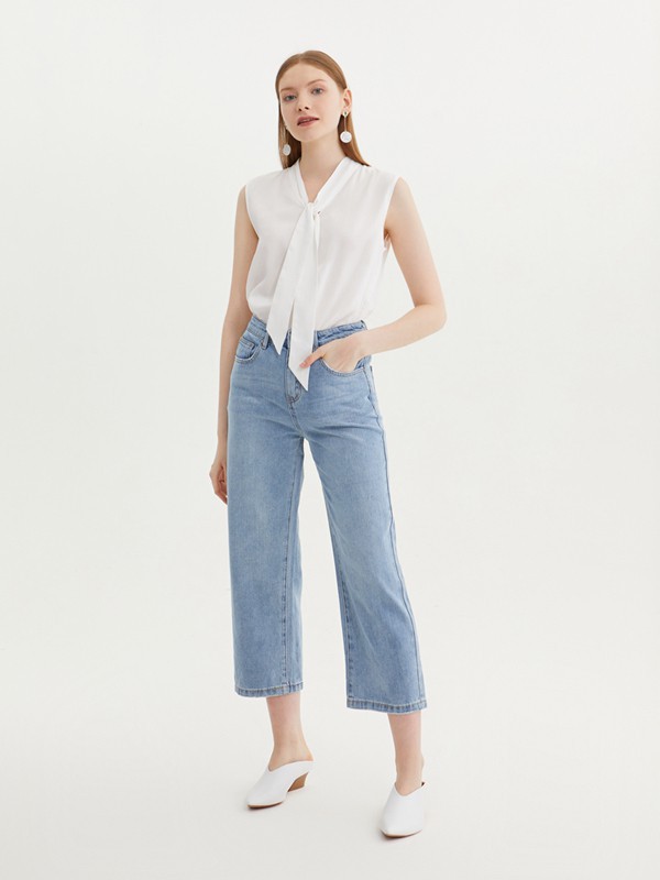 O.C.E.休闲装2022春夏季白色蝴蝶结雪纺衫