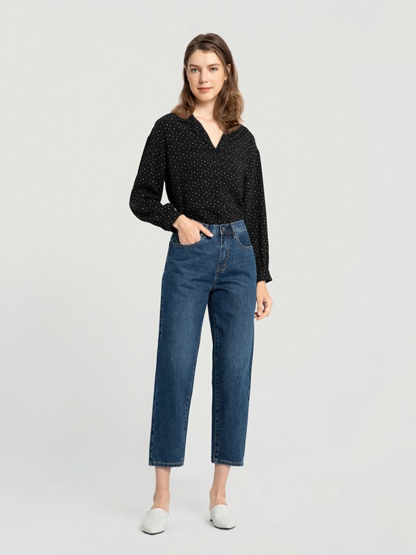 O.C.E.休闲装2022春夏季黑色波点雪纺衫