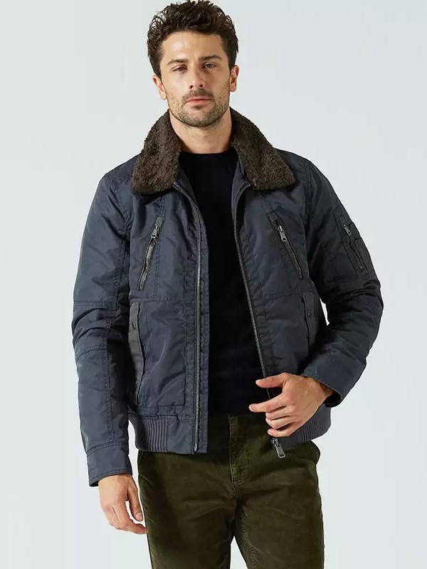 万宝路男装2021秋冬季藏蓝色纯色外套