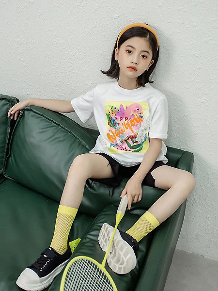 麦哈·派童装2022春夏季白色印花T恤