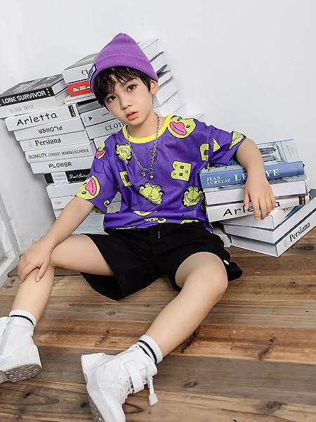 麦哈·派2022春夏季紫色印花T恤