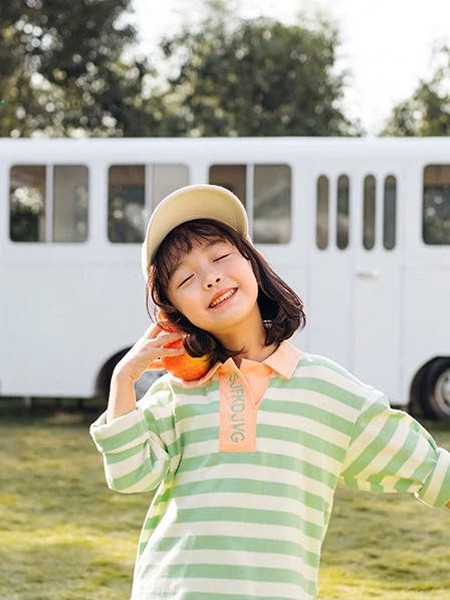 可米の家童装2022春夏季蓝色条纹polo衫