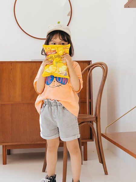 可米の家2022春夏季橙色印花T恤