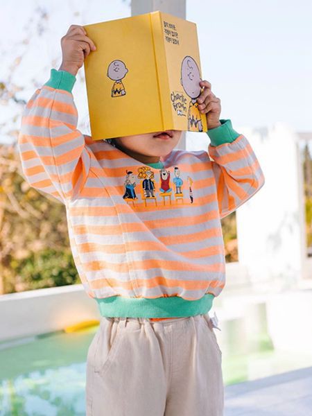 可米の家童装2022春夏季橙色条纹T恤