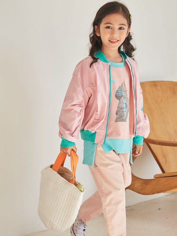 五岳童盟童装2022春夏季粉色印花T恤